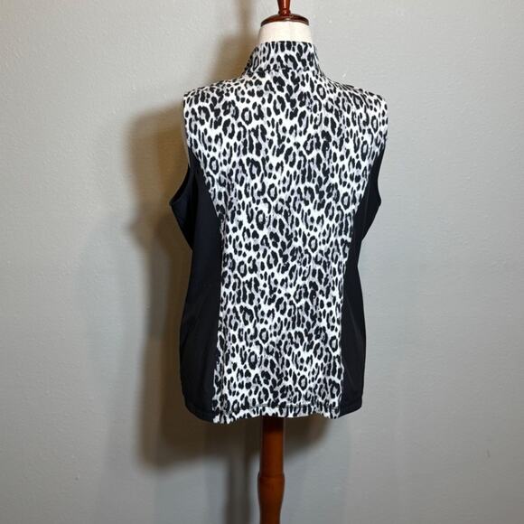Chico's vest Weekends black & animal print stretch full zip & pockets Sz 2 US L - Picture 6 of 9
